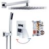 Zalerock Rainfall 1-Spray Square 12 in. Shower System Shower Head with Handheld in Chrome (Valve Included)