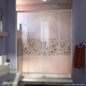 DreamLine Visions 60 in. W x 30 in. D x 74-3/4 in. H Semi-Frameless Shower Door in Brushed Nickel with Biscuit Base Center Drain