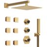 GRANDJOY Module Switch 5-Spray Dual Wall Mount 12 in. Fixed and Handheld Shower Head 2.5 GPM in Brushed Gold Valve Include