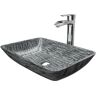 VIGO Glass Rectangular Vessel Bathroom Sink in Titanium Gray with Niko Faucet and Pop-Up Drain in Chrome