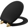 BEMIS Weston Round Soft Close Enameled Wood Closed Front Toilet Seat in Black Never Loosens Brushed Gold Metal Hinge