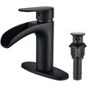 Dyiom Black Waterfall Bathroom Faucet Single Handle, Single Hole Bathroom Faucets with Metal Pop Up Word Bath Accessory Set