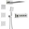 GIVING TREE 3-Jet Rectangular Wall Mount Shower System with With Handheld and Body Spray Thermostatic Massage Jets in Brushed Nickel