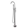 FORCLOVER 2-Handle Floor Mounted Roman Tub Faucet Bathtub Filler with Hand Shower in Brushed Nickel