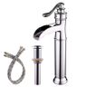 Single Handle Single Hole Waterfall Bathroom Vessel Sink Faucet with Pop-Up Drain Assembly Included in Polished Chrome