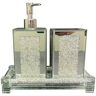 Amazing Rugs Ambrose Exquisite 3-Piece Square Silver Soap Dispenser and Toothbrush Holder with Tray Bath Accessory Set