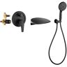 Miscool Poo Single-Handle Wall Mount Roman Tub Faucet with 7-Spray Round Hand Shower in Matte Black (Valve Included)