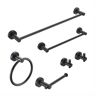 WELLFOR 6-Piece Aluminium Bath Hardware Set in Black with Towel Bar, Hooks, Toilet Paper Holder, Towel Ring