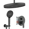 GIVING TREE Single-Handle 4-Spray 12 in. Pressure-boosting Round Celling Mount Shower Faucet in Matte Black(Valve Included)