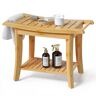 Dracelo 13.4 in. D x 24 in. W x 18.5 in. H Natural Bathroom Bamboo Shower Bench Seat with Storage Shelf