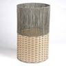 JONATHAN Y Harper Modern 4.13 Gal. 2-Tone Faux Wicker Cylinder Waste Basket, Gray/Cream