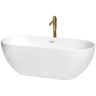 Wyndham Collection Brooklyn 67 in. Acrylic Flatbottom Bathtub in White with Shiny White Trim and Brushed Gold Faucet