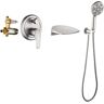 Miscool Poo Single-Handle Wall Mount Roman Tub Faucet with 7-Spray Round Hand Shower in Brushed Nickel (Valve Included)