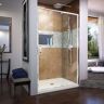 DreamLine Flex 32 in. D x 42 in. W x 74.75 in. H Pivot Framed Shower Door in Chrome with Center Drain Biscuit Acrylic Base Kit