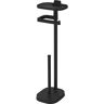 Delta Free Standing Toilet Paper Holder with Storage Shelf and Extra Roll Holder in Matte Black