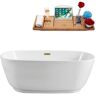 Streamline 59 in. Acrylic Flatbottom Non-Whirlpool Bathtub in Glossy White with Polished Gold Drain and Overflow Cover