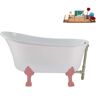 Streamline 51 in. x 25.6 in. Acrylic Clawfoot Soaking Bathtub in Glossy White with Matte Pink Clawfeet and Brushed Nickel Drain