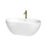 Wyndham Collection Brooklyn 60 in. Acrylic Flatbottom Bathtub in White with Shiny White Trim and Brushed Gold Faucet