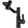 MYCASS Single-Handle 1-Hole Bathroom Sink Faucet with 3-Spray Functions and Temperature Display 360° Rotary Arm in Matte Black