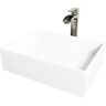 VIGO Matte Stone Bryant Composite Rectangular Vessel Bathroom Sink in White with Niko Faucet and Drain in Brushed Nickel