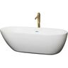 Wyndham Collection Melissa 70.75 in. Acrylic Flatbottom Bathtub in White with Shiny White Trim and Brushed Gold Faucet