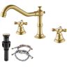 Dyiom 8 in. Centerset Widespread Bathroom Sink Faucet Brushed Gold Mixing Tap Deck Mount-Word Bath Accessory Set