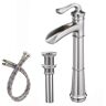 Vessel Sink Faucet Brushed Nickel Tall Waterfall Single Handle 1-Hole Bathroom Faucet, Mixer Tap with Pop up Drain