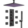 EVERSTEIN 7-Spray Patterns with 2.5 GPM 12 in. Ceiling Mounted Massage Fixed Shower Head with LED in Matte Black