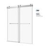 Logmey 72 in. W x 76 in. H Soft Close Sliding Frameless Shower Door in Brushed Nickel Finish with 3/8 in. Clear Glass