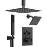 GRANDJOY Multiple Press Dual Showers 7-Spray Ceiling Mount 12 in. Fixed and Handheld Shower Head 2.5 GPM in Matte Black