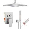 Vanfoxle Single Handle 3-Spray Shower Faucet 1.8 GPM 10 in. Square Ceiling Mounted Shower with Pressure Balance in Brushed Nickel