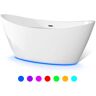 Empava 59 in. Acrylic Flatbottom Hourglass Freestanding Soaking Lighted Bathtub in White with Brushed Nickel Overflow and Drain