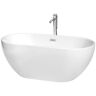 Wyndham Collection Brooklyn 60 in. Acrylic Flatbottom Bathtub in White with Polished Chrome Trim and Floor Mounted Faucet