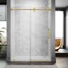 UNIKOO UKS04 56 to 60 in. W x 84 in. H Sliding Frameless Shower Door in Satin Brass, EnduroShield 3/8 in. SGCC Clear Glass