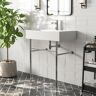 DEERVALLEY 30 in. L Ceramic Rectangular Vessel Sink Bathroom Console Sink in Glossy White with Overflow and Silver Legs