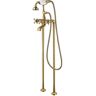 Eisen Home SevenFalls Telephone 3-Handle Floor Mounted Freestanding Tub Faucet with Handheld Shower in Brushed Gold