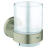 Grohe Essentials Wall-Mounted Crystal Glass with Holder in Brushed Nickel InfinityFinish