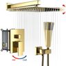 UPIKER Dual Shower Head with 1.8 GPM 10 in. Wall Mount Rain Fixed Shower System with Rough-in Valve Gold