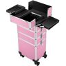 VIVOHOME 4 in 1 Aluminum Cosmetic Organizer Box with Shoulder Straps in Pink