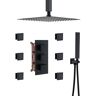 Mondawe Athens Multiple 5-Spray Patterns Dual 12 in. Ceiling Mount Rainfall Shower Heads 2.5 GPM with 6-Jet Valve in Matte Black