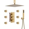 Mondawe Athens Multiple 5-Spray Patterns Dual 12 in. Ceiling Mount Rainfall Shower Heads 2.5 GPM with 6-Jet, Valve in Champagne