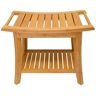 Dracelo 13.4 in. D x 24 in. W x 18.5 in. H Beige Bathroom Bamboo Shower Bench Seat with Storage Shelf