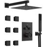 GRANDJOY Multiple Press 7-Spray Wall Mount 12 in. Fixed and Handheld Dual Shower Head 2.49 GPM in Matte Black Valve Included