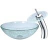 ANZZI Choir Series Round Deco-Glass Vessel Sink in Crystal Clear Mosaic with Matching Chrome Waterfall Faucet