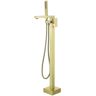 Miscool Tesla Single-Handle Floor Mount Roman Tub Faucet with Hand Shower in Brushed Gold