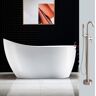 WOODBRIDGE Aubrey 54 in. Acrylic FlatBottom Single Slipper Bathtub in White with Tub Filler and Polished Chrome Overflow and Drain