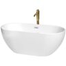 Wyndham Collection Brooklyn 60 in. Acrylic Flatbottom Bathtub in White with Polished Chrome Trim and Brushed Gold Faucet