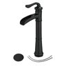 Vessel Sink Faucet Matte Black Tall Waterfall Single Handle 1-Hole Bathroom Faucet, Mixer Tap with Pop up Drain