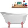 Streamline 59 in. x 27.6 in. Acrylic Clawfoot Soaking Bathtub in Glossy White with Matte Pink Clawfeet and Matte Black Drain