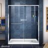 DreamLine Infinity-Z 34 in. x 60 in. Semi-Frameless Sliding Shower Door in Chrome with Right Drain White Acrylic Base